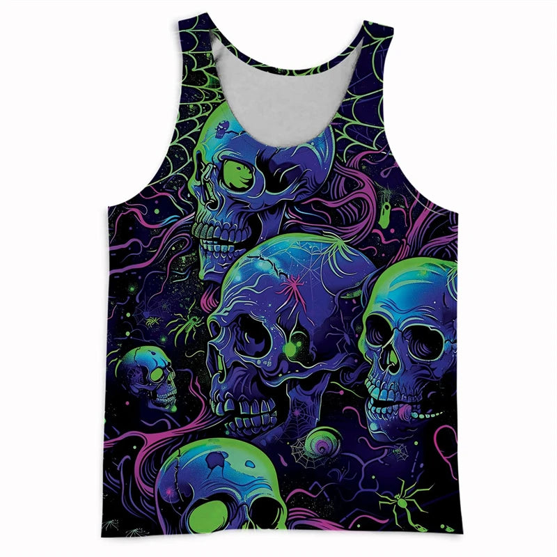Trend Skull Pattern Tank Top For Men Fashion Summer Sleeveless Abstract 3D Printed Vest Cool Streetwear Hip Hop Undershirts Tank