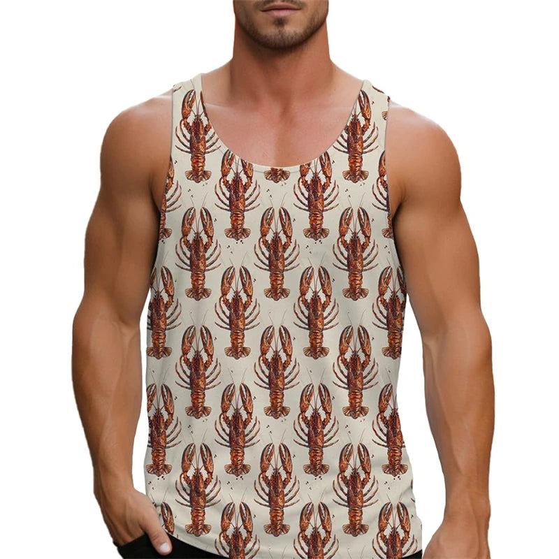 2025 Men's Tank Top Big Lobster Print Hawaiian Men's Casual Vest Comfortable Men's Sleeveless T Shirt Funny Undershirt Unisex