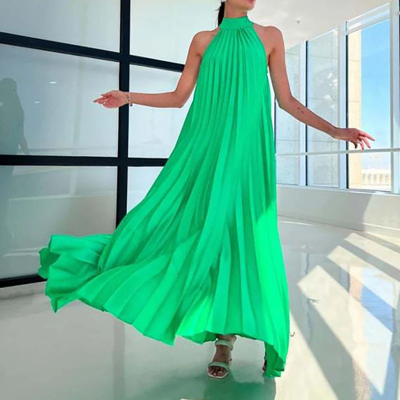 Women Sexy Off Shoulder Gala Dress New 2025 Elegant Solid Swing Loose Party Dress Spring Female Halter Slim Banquet Long Dress