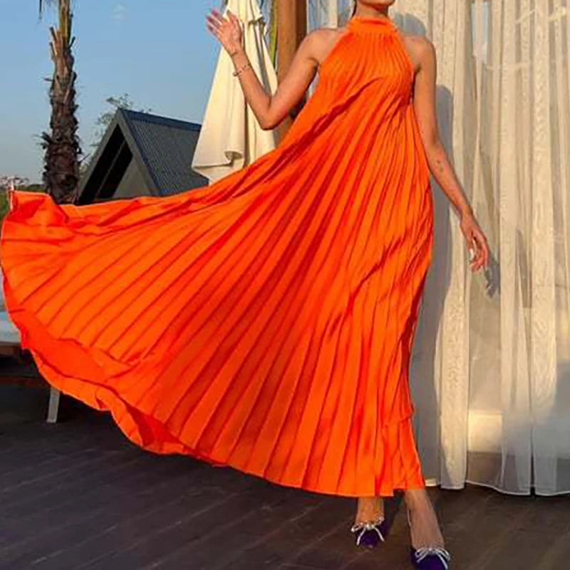 Women Sexy Off Shoulder Gala Dress New 2025 Elegant Solid Swing Loose Party Dress Spring Female Halter Slim Banquet Long Dress