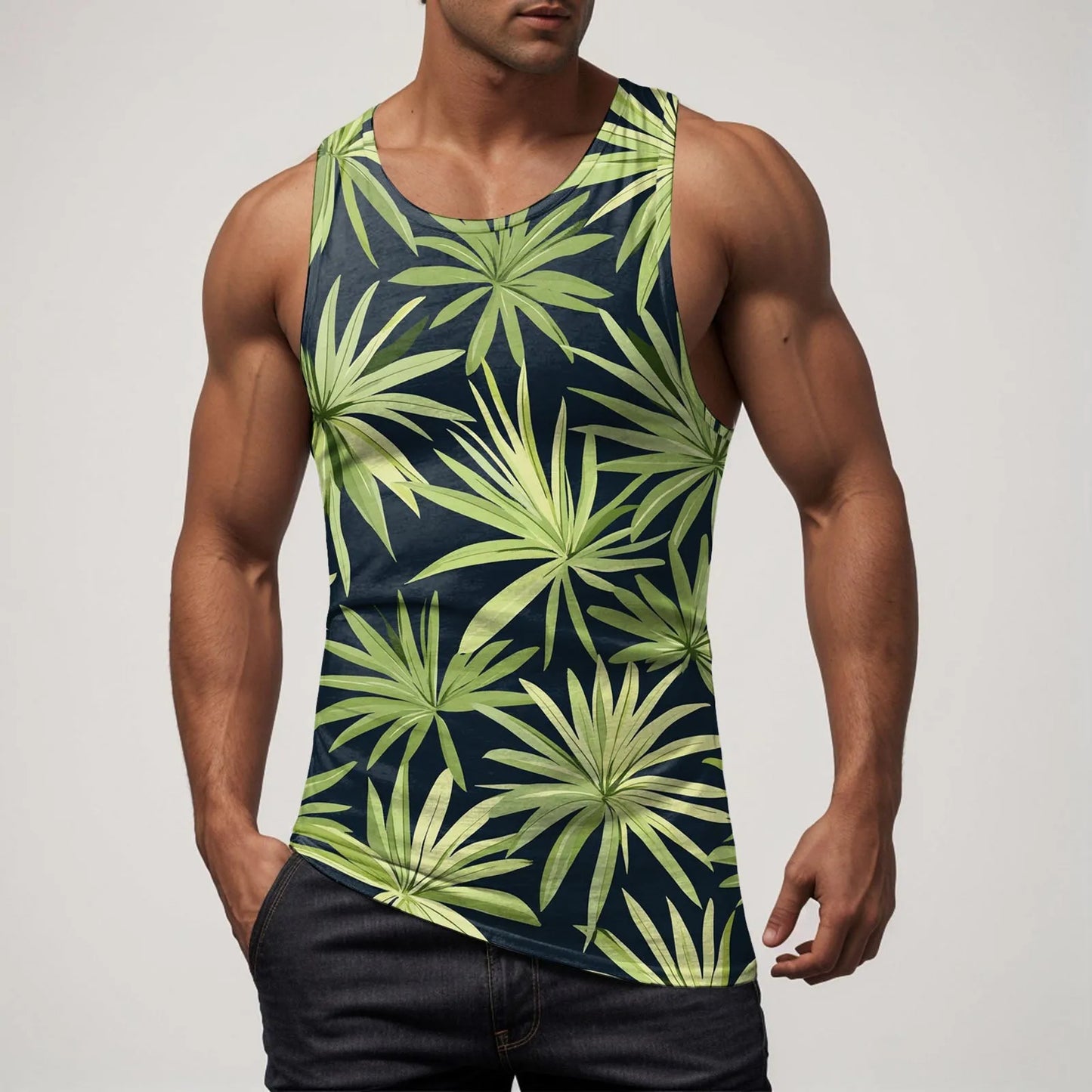 Men Vest Casual Comfortable Soft Breathable Fashion Printed Beach Tank Top Compression Hawaiian Vacation Pullover Plus Size