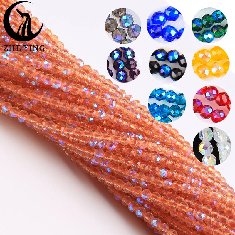 Zhe Ying New 2mm Electroplating AB Crystal Beads Small Loose Faceted Spacer Beads for Jewelry Making DIY Accessories