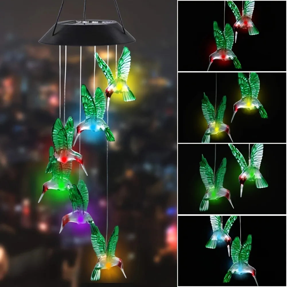 1PC Led Color Changing Butterfly Dragonfly Hummingbird Solar Wind Chimes Outdoor Waterproof Birthday Gifts