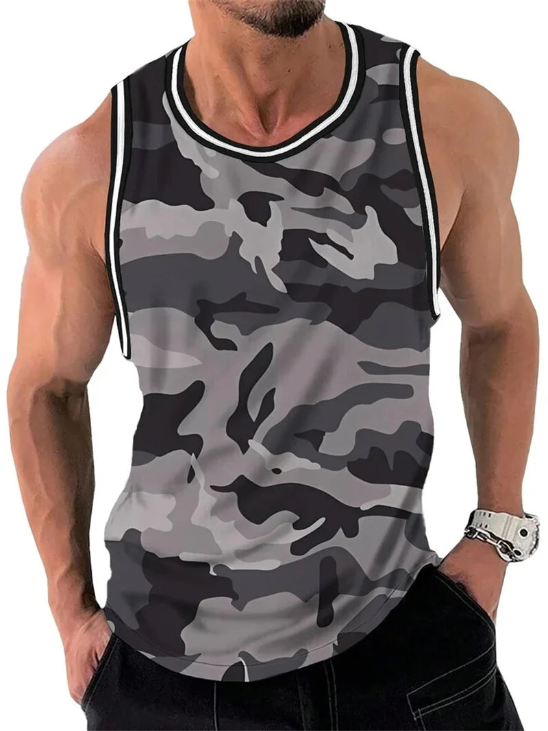 Men's Retro Ethnic Print Crew Neck Tank Top Texture Plaid Stripe 3d Vest Fashion Street Sleeveless Breathable Casual Sport Tops