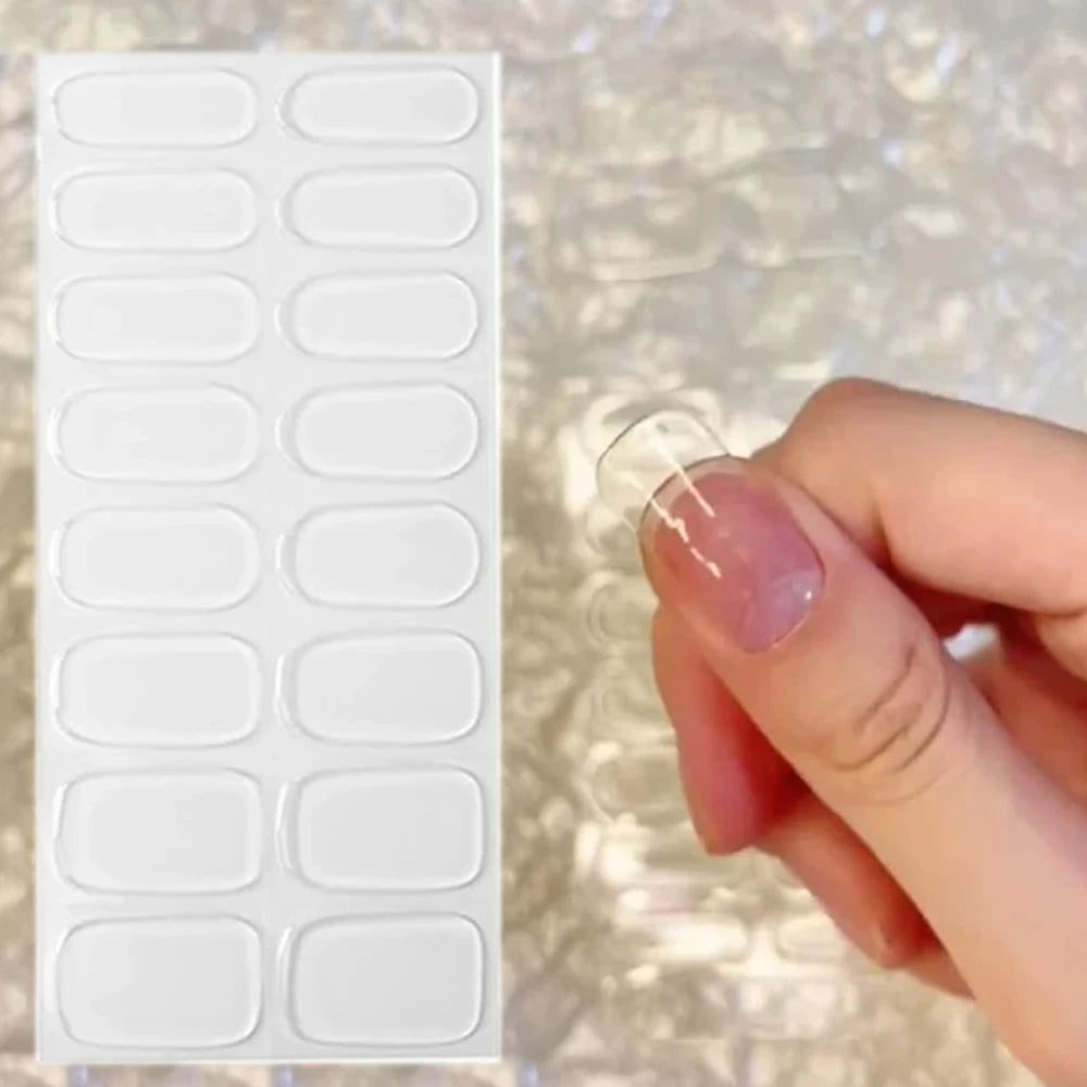14pc Transparent Semi Cured Gel Nail Strips Nail Strengthening Gel Slider Long-Lasting Clear Crystal Gel Waterproof UV Stickers