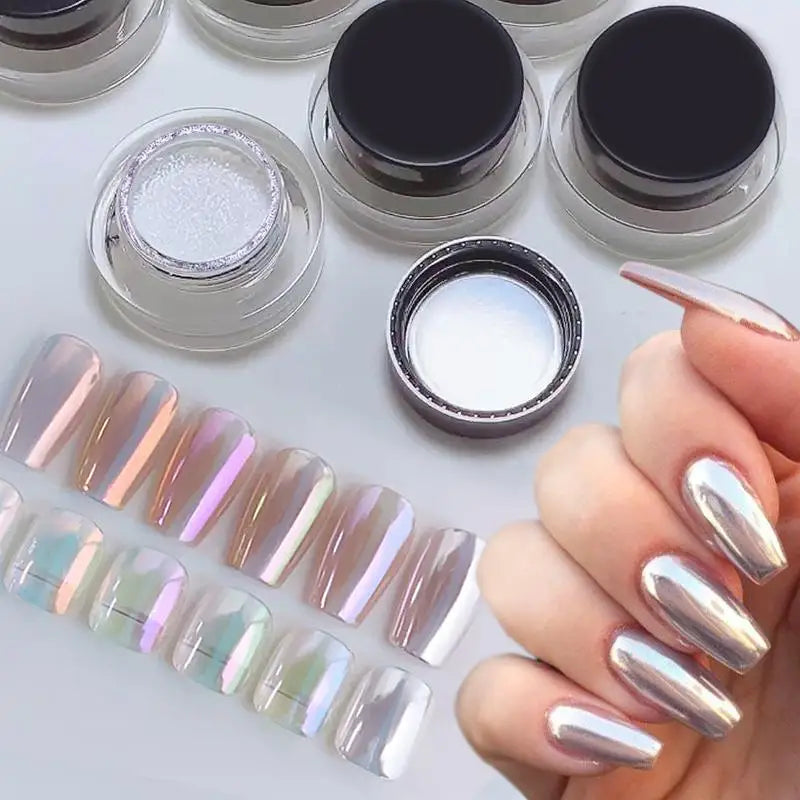 1Box Silver Gold Moonlight Mirror Nails Glitter Powder Metallic Silver Decoration For Nails Aurora Chrome Manicure Nail Art