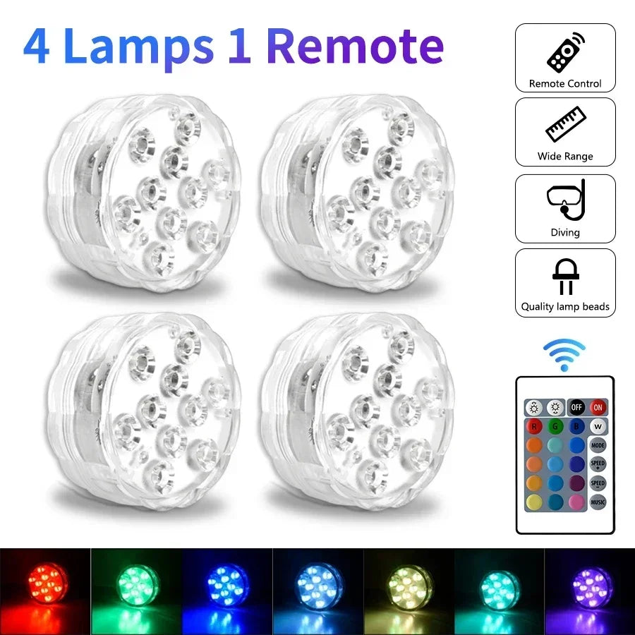 10 LED RGB Underwater Lights with Magnetic Suction Cups 16 Color Lights Fish Tank Pool Underwater Lighting Plant Grow Lights