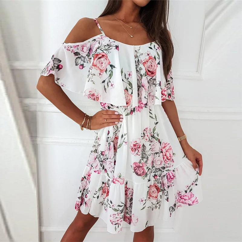 Woman Dress 2022 Summer Floral Printed Sexy Spaghetti Strap Off Shoulder Dress Casual Ladies Holiday Beach Boho Dresses Vestidos