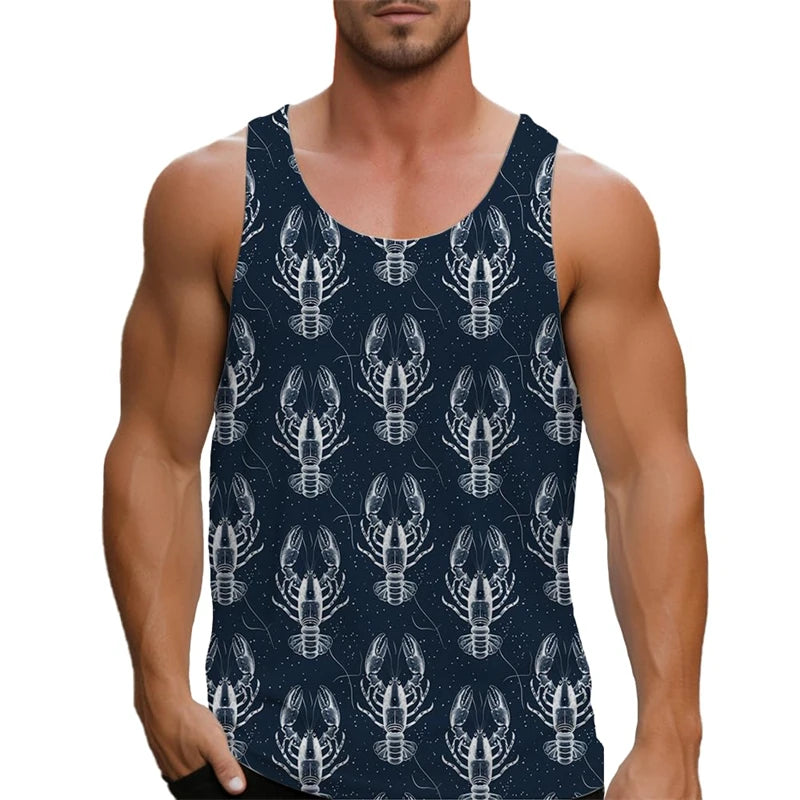 2025 Men's Tank Top Big Lobster Print Hawaiian Men's Casual Vest Comfortable Men's Sleeveless T Shirt Funny Undershirt Unisex