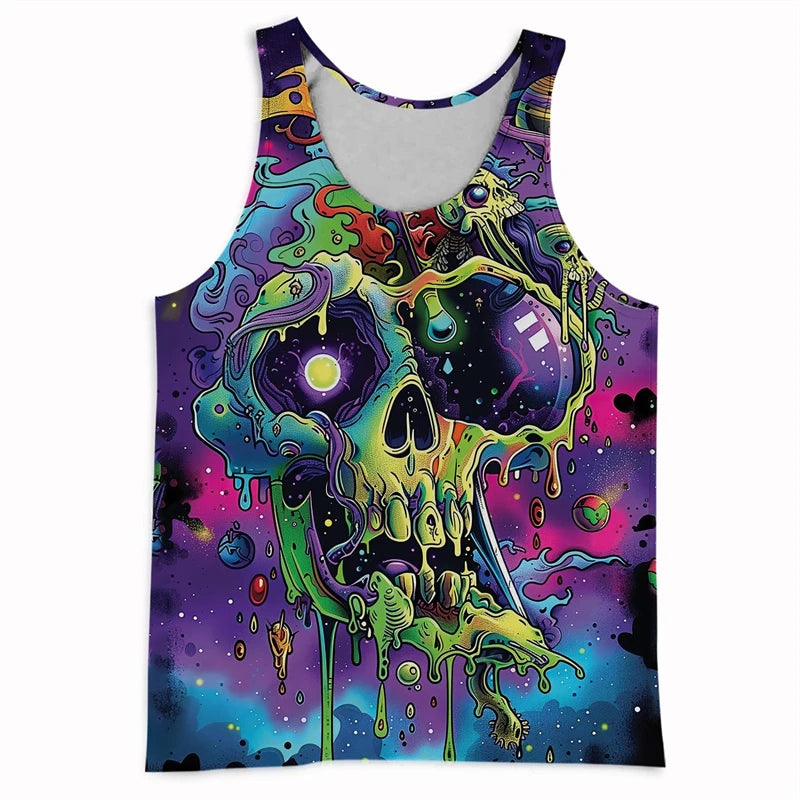 Trend Skull Pattern Tank Top For Men Fashion Summer Sleeveless Abstract 3D Printed Vest Cool Streetwear Hip Hop Undershirts Tank