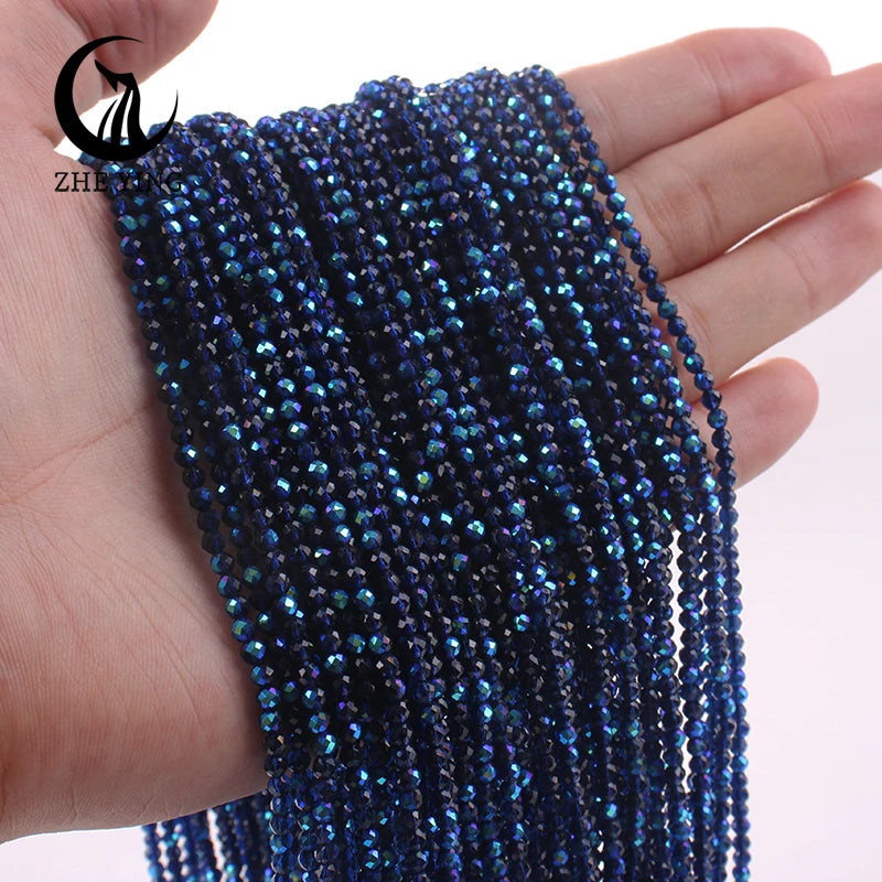 Zhe Ying New 2mm Electroplating AB Crystal Beads Small Loose Faceted Spacer Beads for Jewelry Making DIY Accessories