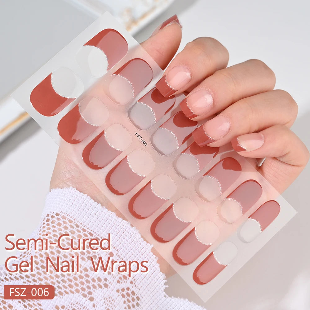 14pc Transparent Semi Cured Gel Nail Strips Nail Strengthening Gel Slider Long-Lasting Clear Crystal Gel Waterproof UV Stickers