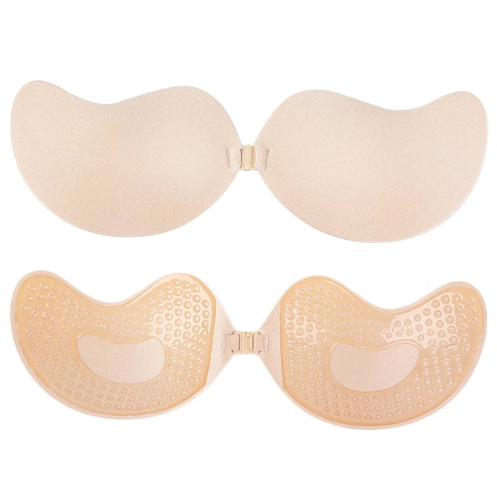 Invisible Push Up Bra for Women Backless Strapless Bra Seamless Front Closure Bralette Underwear Silicone Self-Adhesive Bra Pad
