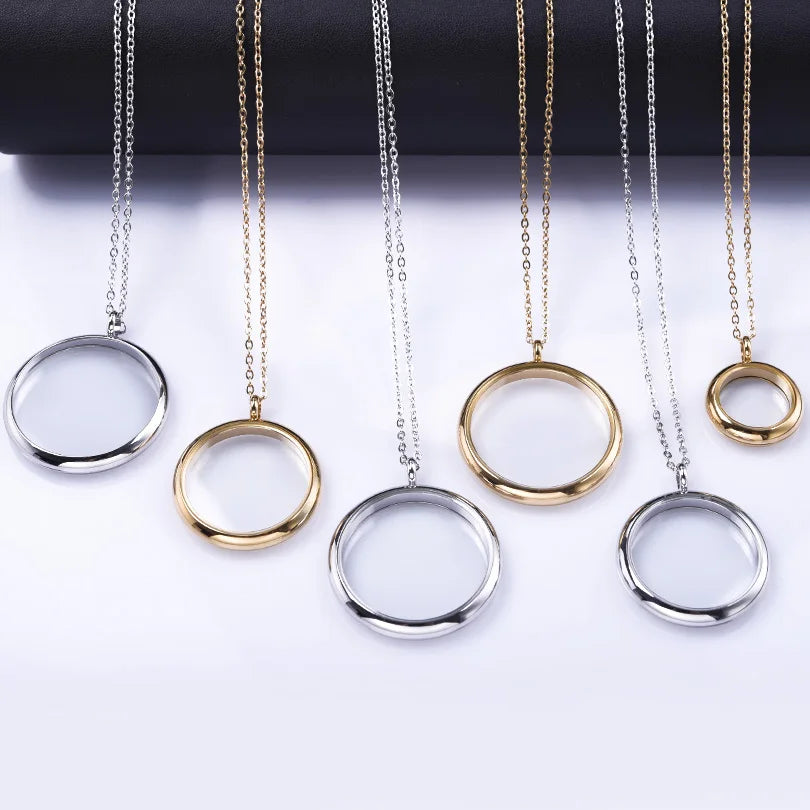 1Pc 17/28/32mm Stainless Steel Round Memory Ashes Locket Pendant Men Necklaces Diy Floating Relicario Coin Bezel Collar Jewelry