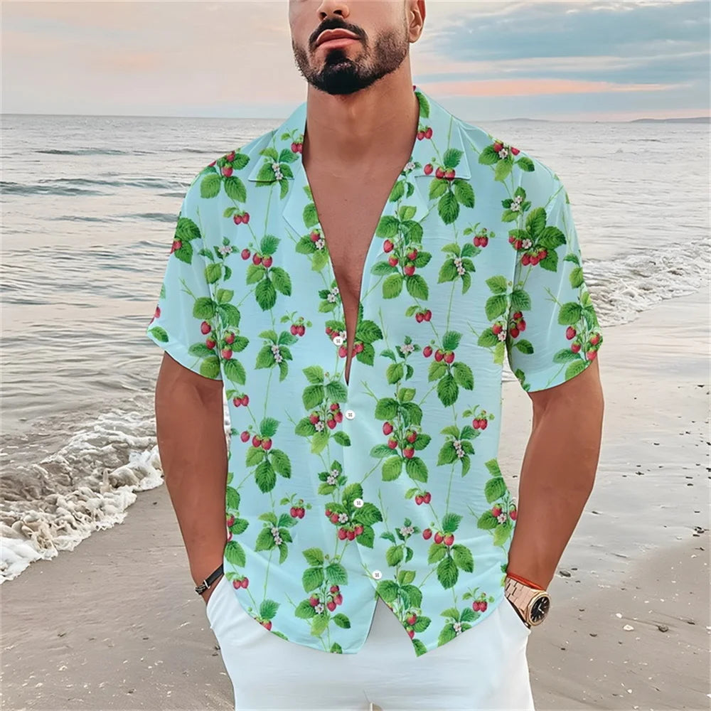 Summer men's casual short sleeved shirt Beach Plant flower 3D printed Hawaiian lapel 2024 New