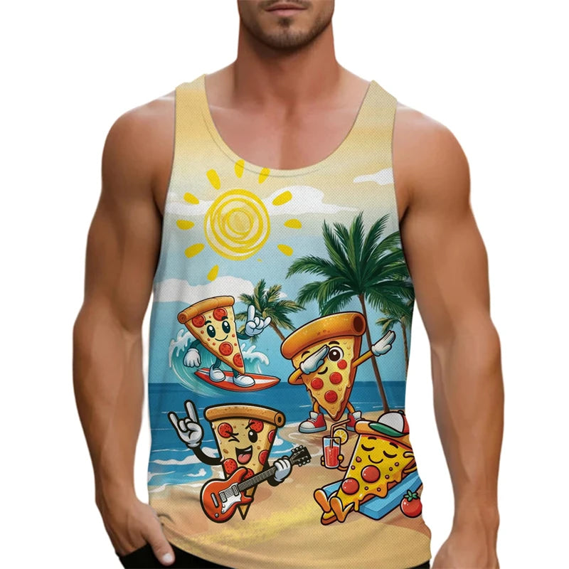 Funny Cat Pizza Graphic Tank Tops Men Women 2025 Sleeveless Tees Y2k Shirt Hawaii Beach Vest Top Unisex Cartoon Undershirt