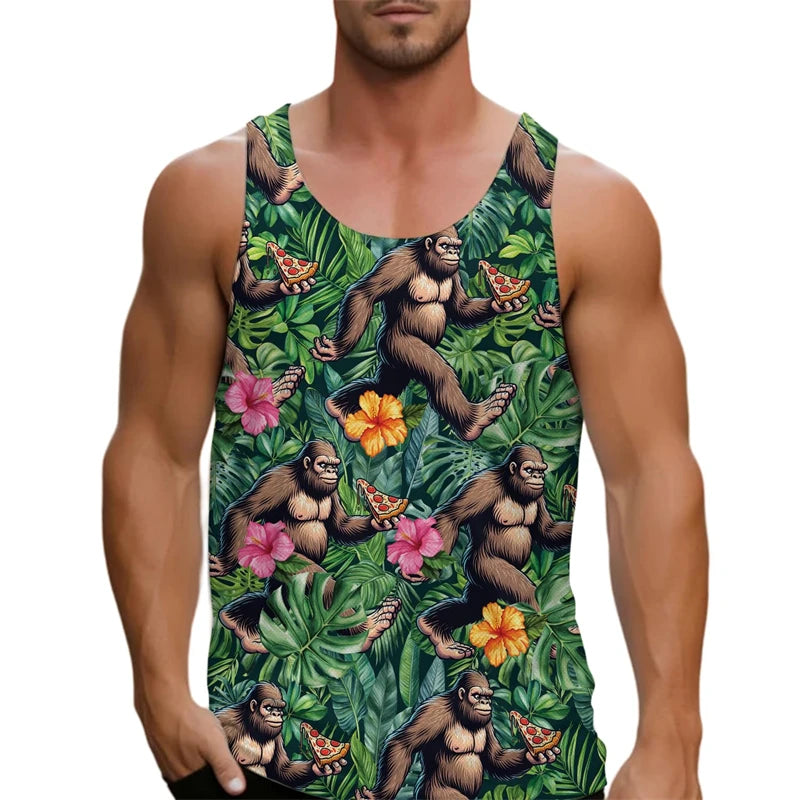 Funny Cat Pizza Graphic Tank Tops Men Women 2025 Sleeveless Tees Y2k Shirt Hawaii Beach Vest Top Unisex Cartoon Undershirt