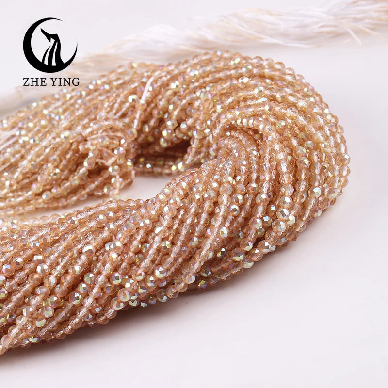 Zhe Ying New 2mm Electroplating AB Crystal Beads Small Loose Faceted Spacer Beads for Jewelry Making DIY Accessories
