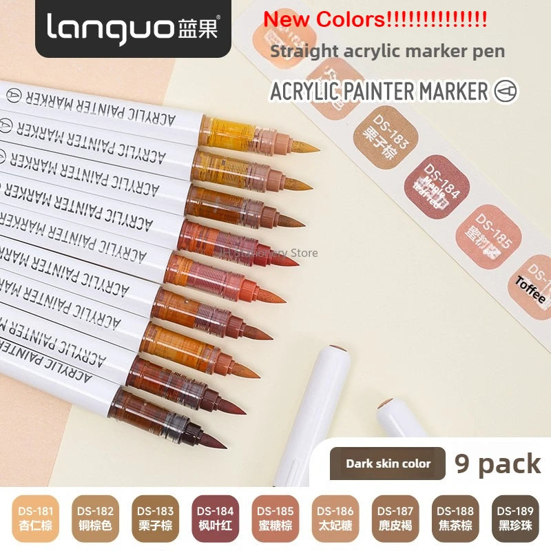 171/9 Direct Liquid Acrylic Art Markers Paint Pens Brush Color Marker for Rock Painting Stone Glass DIY Art Supplies Stationery