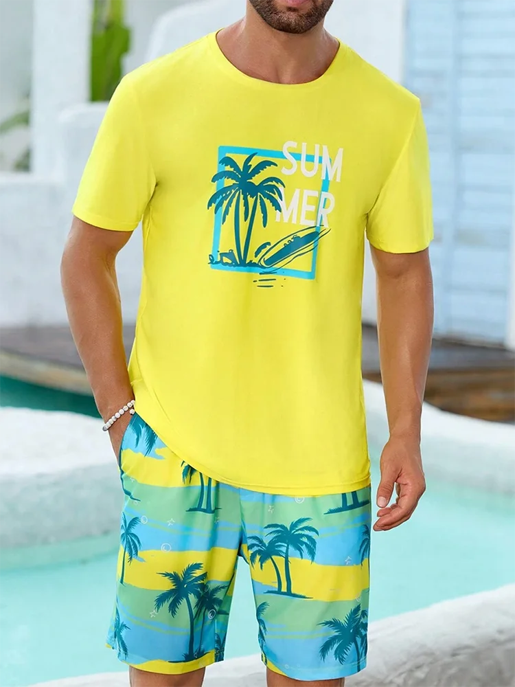 2 Piece Summer Casual Everyday Men's Short Sleeve Shorts Set Hawaiian Print Men's T-shirt Outdoor Sports Men's Beach Shorts