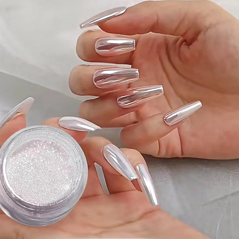 1Box Silver Gold Moonlight Mirror Nails Glitter Powder Metallic Silver Decoration For Nails Aurora Chrome Manicure Nail Art
