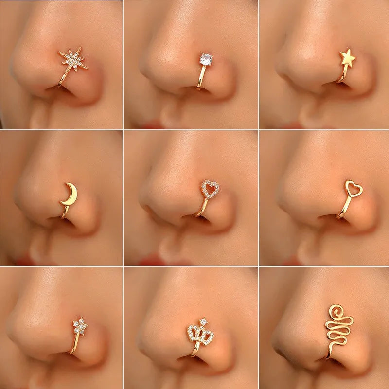 Men Women Nose Ring Clip Fake Septum Piering Rock Hip Hoop Punk Stainless Steel Body Jewelry Non Perforation Nose Clips Ring Z6