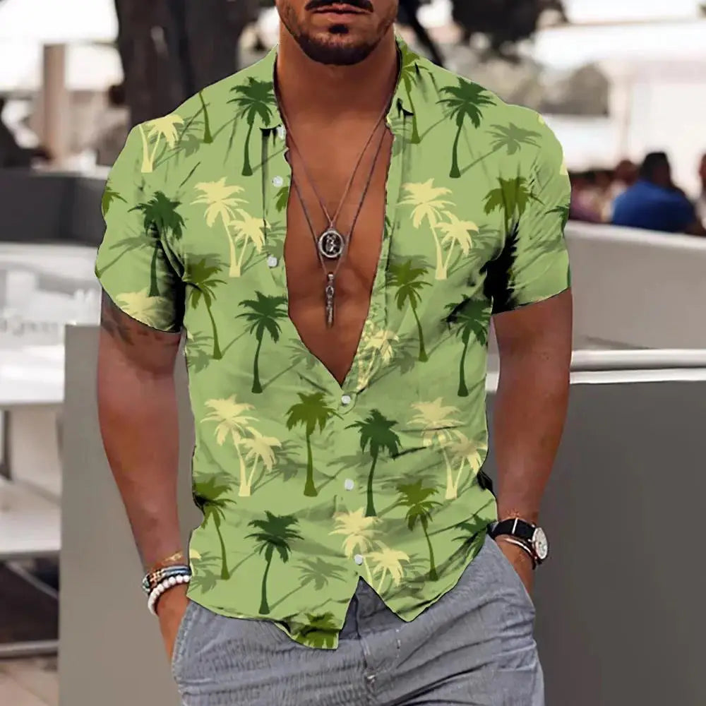 2023 Summer Animal Crane Men's Hawaiian Shirt 3d Plant Floral Print Plus Size Beach Flower