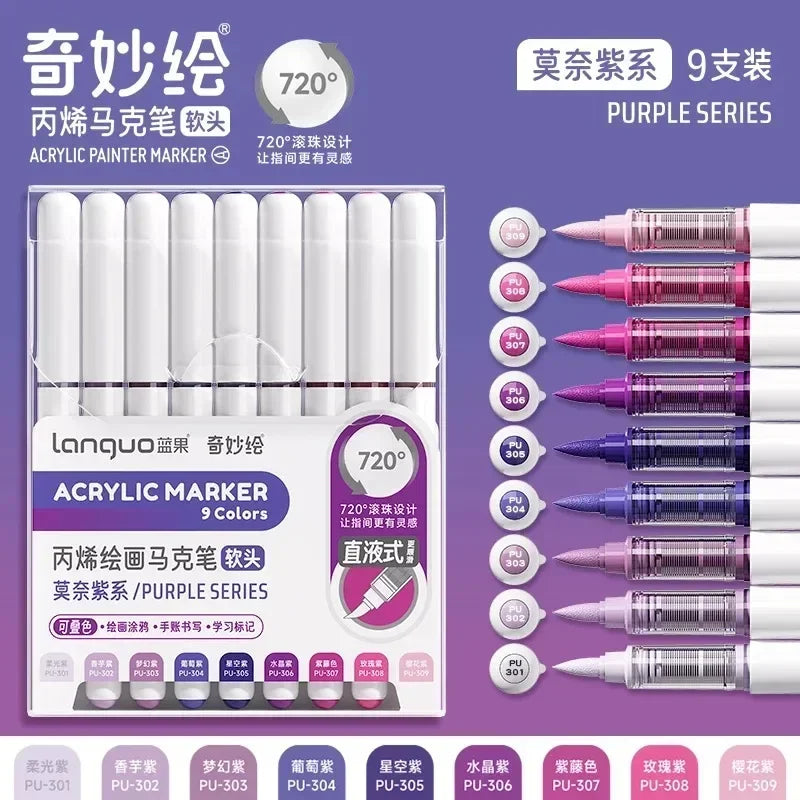 171/9 Direct Liquid Acrylic Art Markers Paint Pens Brush Color Marker for Rock Painting Stone Glass DIY Art Supplies Stationery