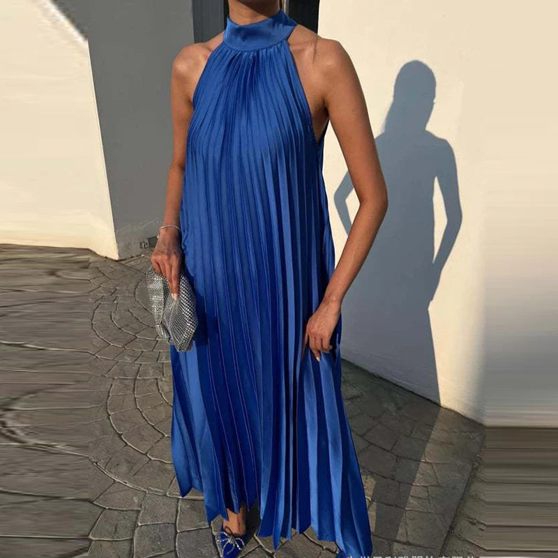 Women Sexy Off Shoulder Gala Dress New 2025 Elegant Solid Swing Loose Party Dress Spring Female Halter Slim Banquet Long Dress
