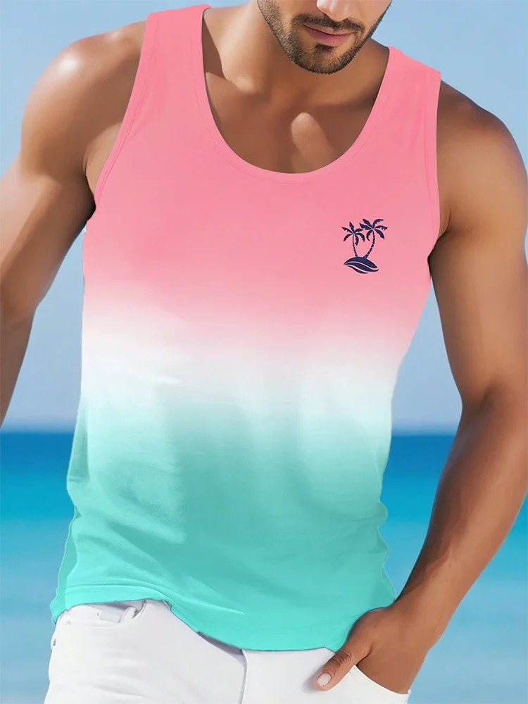 Summer Daily Casual Men's Tank Top Hawaiian Style Fish Print Men's Tank Top Seaside Party Men's Fashion Sleeveless T-shirt