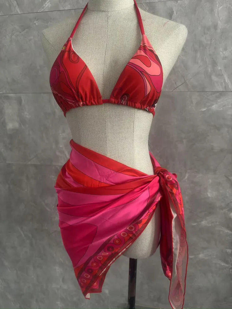 Women Swimsuit Split Swimsuit Bikini Striped Geometry Pattern One-Piece Swimsuit