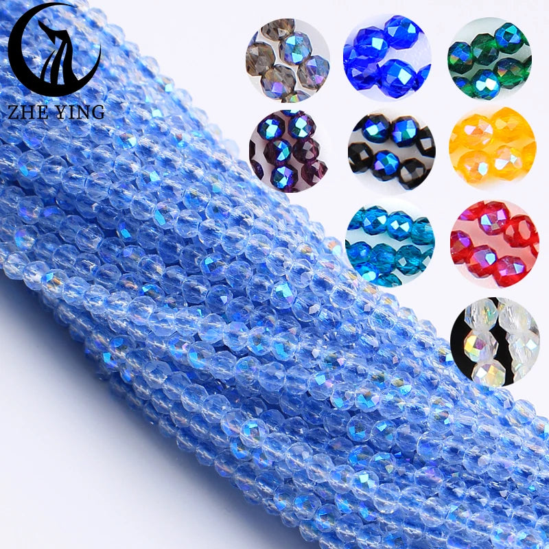 Zhe Ying New 2mm Electroplating AB Crystal Beads Small Loose Faceted Spacer Beads for Jewelry Making DIY Accessories