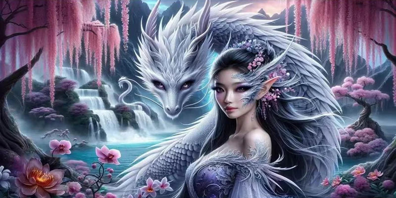 Woman and Dragon Large Size Diy Diamonds Painting Wild Animals Elephant Full Drill Mosaic Embroidery Elf Pictures 200x100cm