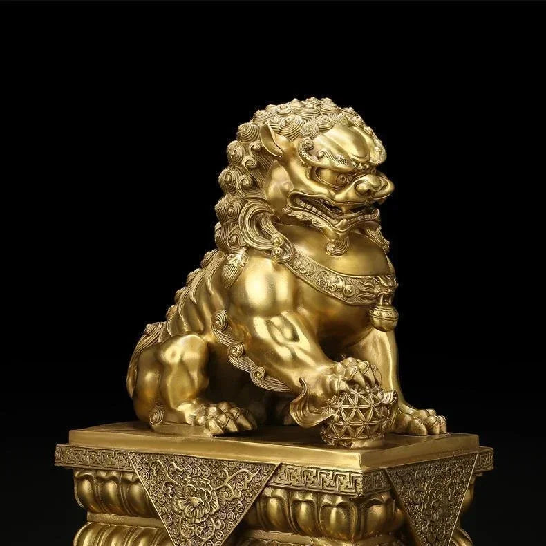 1pairs Feng Shui Attracting Wealth Copper animal Lion Ornaments Home Living Room Bedroom Office Figurines