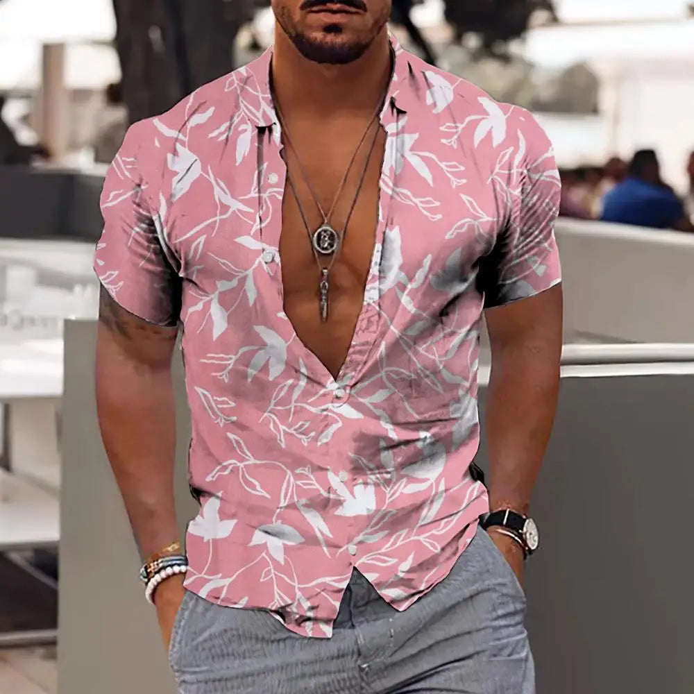 2023 Summer Animal Crane Men's Hawaiian Shirt 3d Plant Floral Print Plus Size Beach Flower
