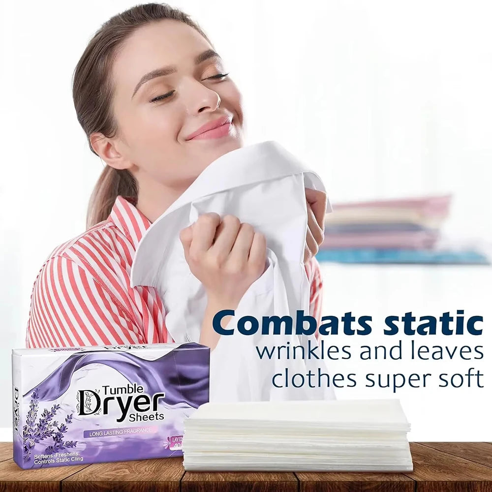 1 Boxes Of 40 Pc Tumble Dryer Sheets Long-Lasting Fragrance Clothes Static Reduction Laundry Freshener Paper Material