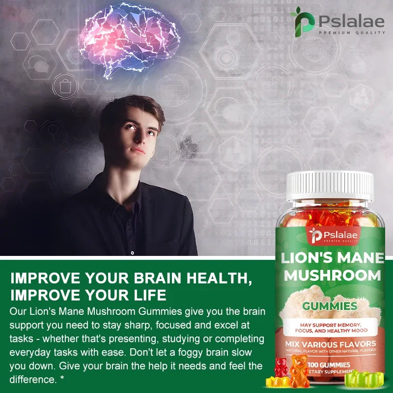 Brain Boosting Lion's Mane Mushroom Capsules - Improve Concentration and Memory, Support Healthy Mood
