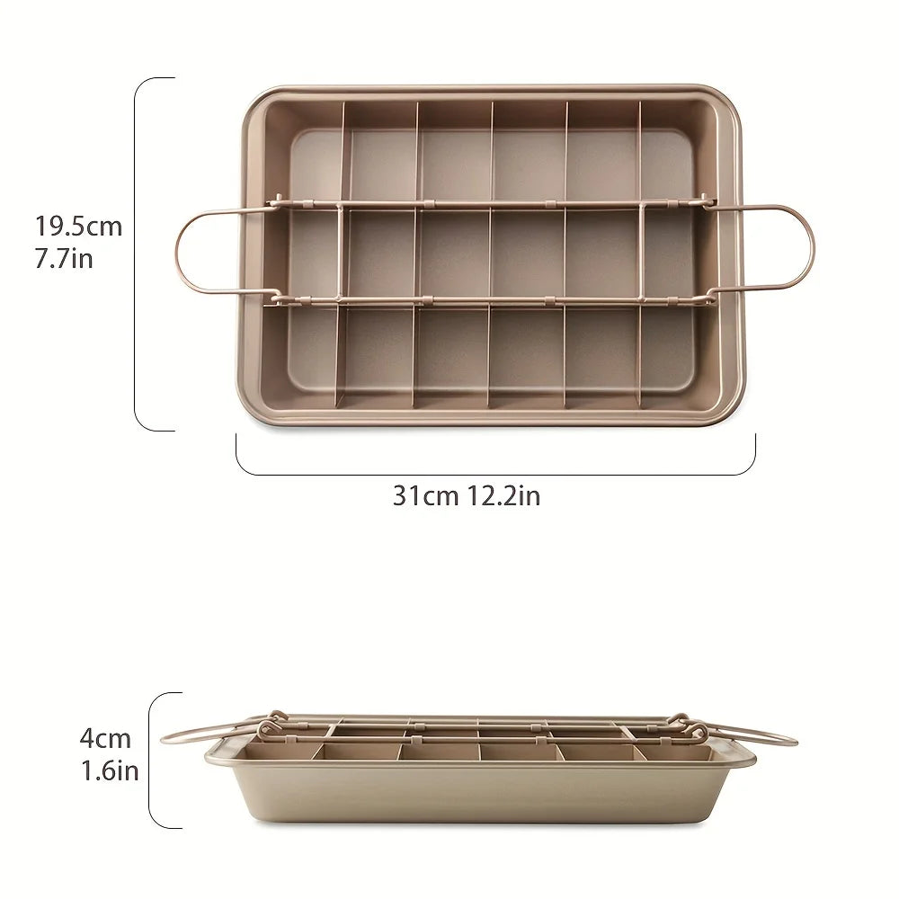 1pc Brownie Cake Pan With Dividers (12.2''x7.7'') Stainless Steel Loaf Pan Non-Stick Square Muffin Pan Blondie Bakeware