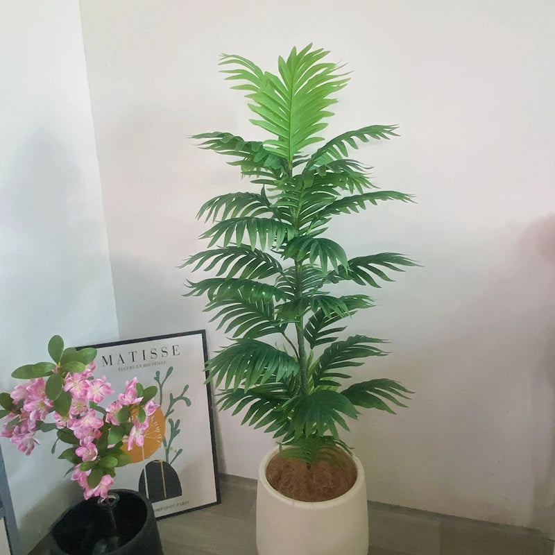 150cm Large Artificial Palm Tree Fake Tropical Plants Green Monstera Leaves Plastic Banyan Tree for Garden Home Office Decor
