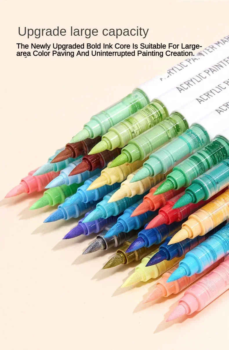 171/9 Direct Liquid Acrylic Art Markers Paint Pens Brush Color Marker for Rock Painting Stone Glass DIY Art Supplies Stationery