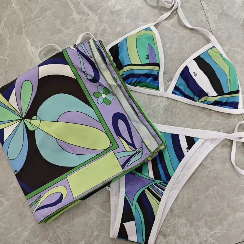 Women Swimsuit Split Swimsuit Bikini Striped Geometry Pattern One-Piece Swimsuit