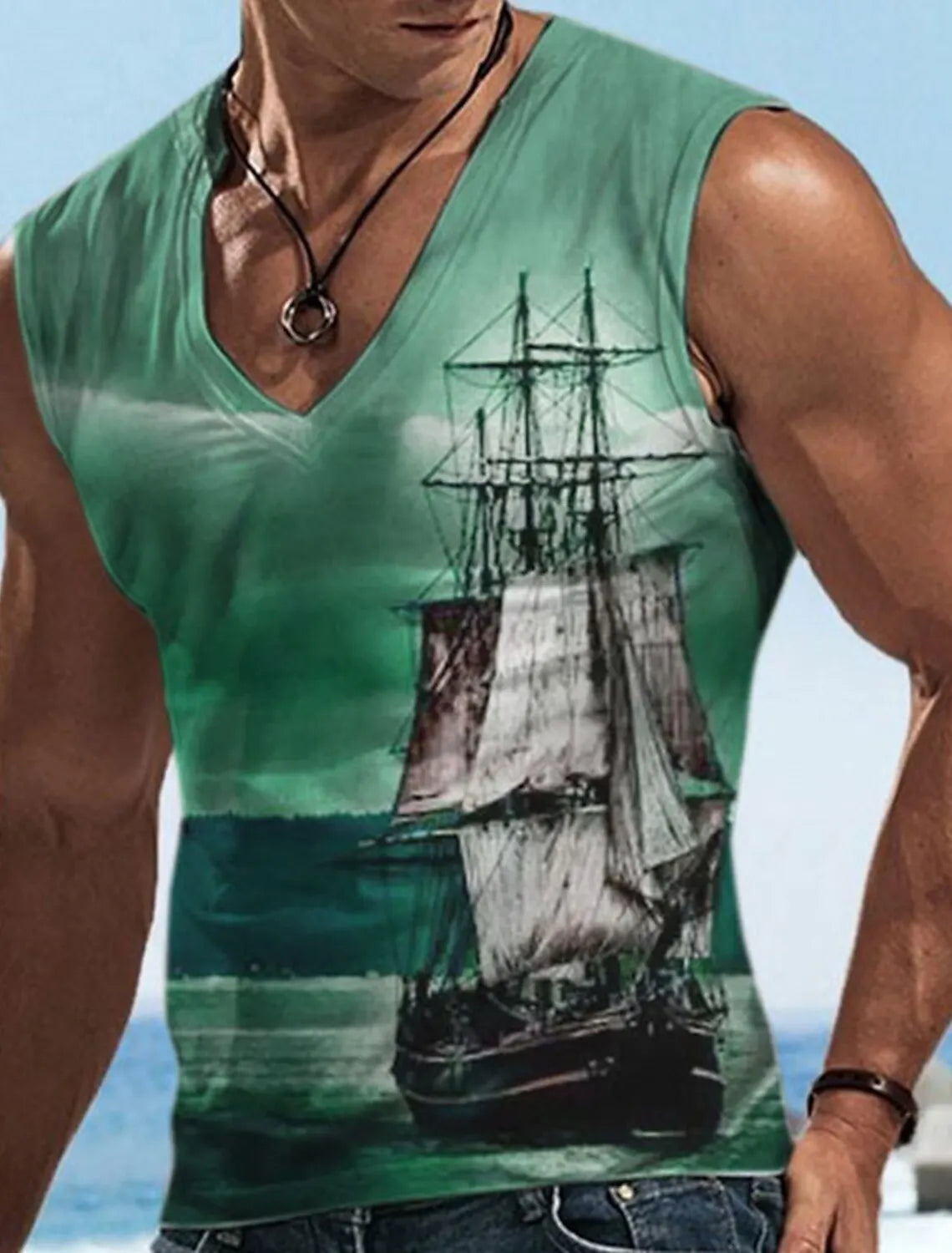 Sailor Suit 3D Ship Print T Shirt Men's Quick Dry Sleeveless Tank Top Oversized Fitness Sports Shirt Men's Design Clothing