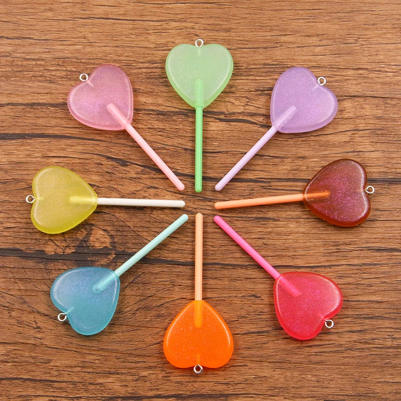 10Pcs Mix Color Size Bling Glitter Heart Round Duck Star Lollipop Resin Charms For Earring Kawaii 3D Keychain Jewelry Making