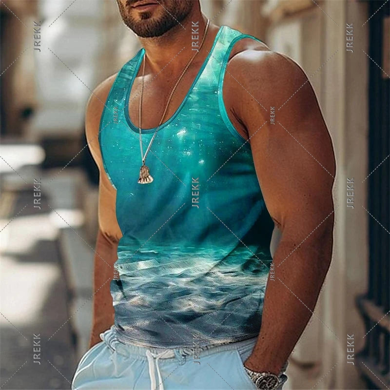 Sea Beach Casual Funny Tank Top For Men 3D Print Effect Quickly Dry Basketball Vest 2025 Summer Simple Fashion Sleeveless Top