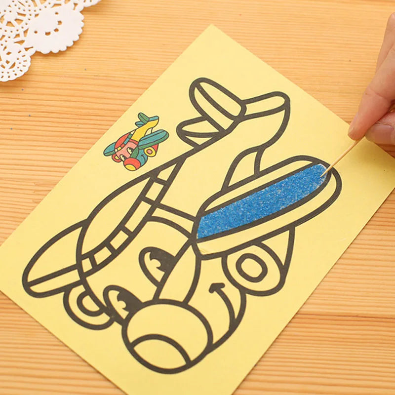 10pcs DIY Sand Painting Toy Set for Kids Gift Cartoon Animal Car Series Art Supplies Simple Kindergarten Coloring Book