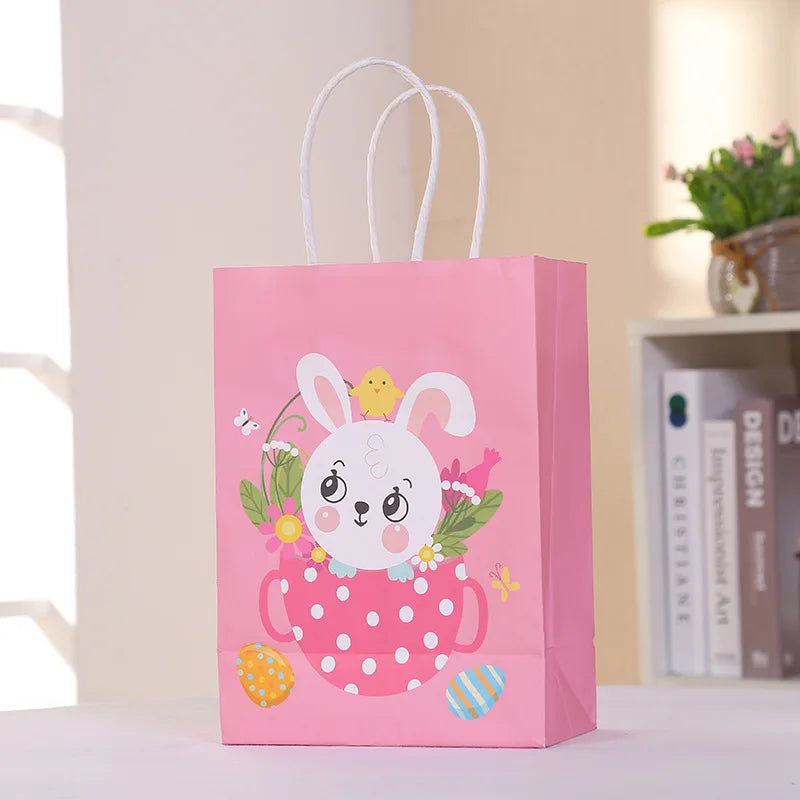 Bunny Rabbit Paper Bag Cartoon Gift Bag for Happy Easter Party Decorations Kids Gift Cookies Packaging Bags