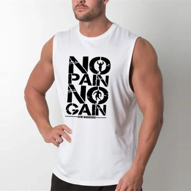 NO PAIN NO GAIN Gym Tank Tops Men Bodybuilding Stringer Singlets Cotton Sleeveless Shirt Fitness Clothing Sportswear Muscle Vest