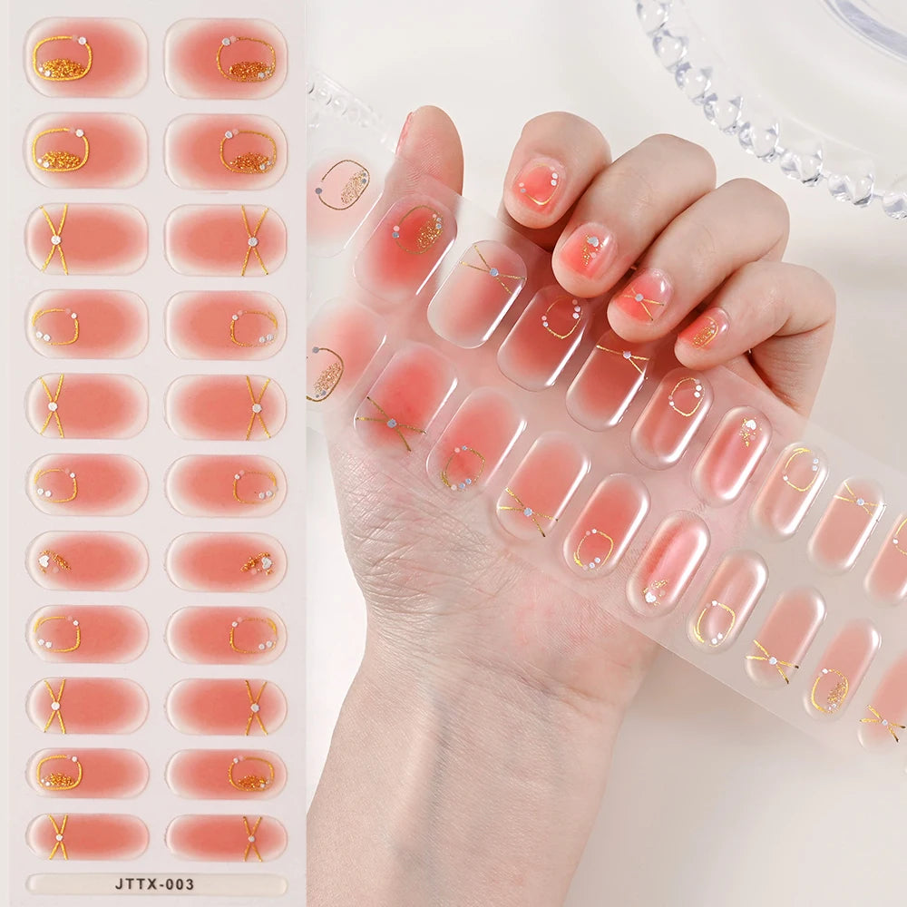 14pc Transparent Semi Cured Gel Nail Strips Nail Strengthening Gel Slider Long-Lasting Clear Crystal Gel Waterproof UV Stickers