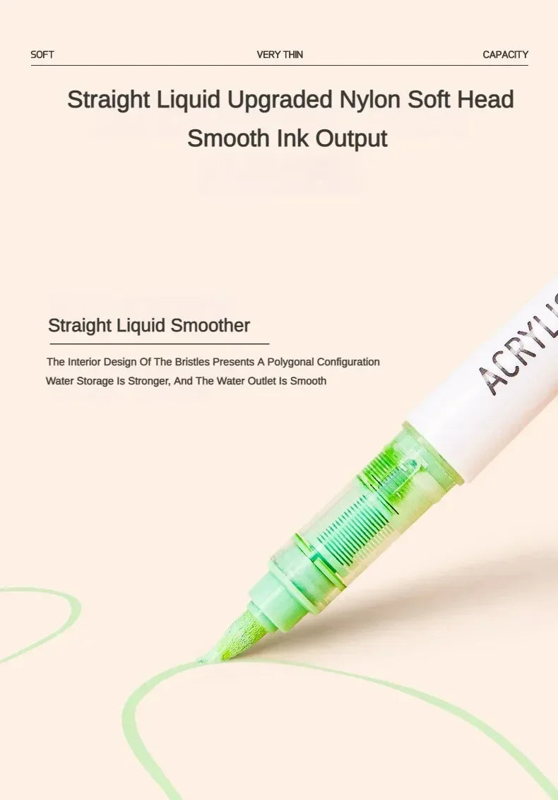 171/9 Direct Liquid Acrylic Art Markers Paint Pens Brush Color Marker for Rock Painting Stone Glass DIY Art Supplies Stationery