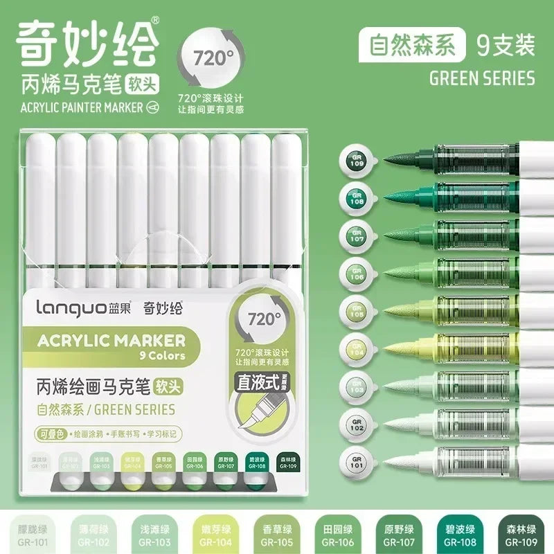 171/9 Direct Liquid Acrylic Art Markers Paint Pens Brush Color Marker for Rock Painting Stone Glass DIY Art Supplies Stationery